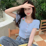 Babes Salt Knitted Jersey Short Sleeves New Top Design Short Embroideet Collar Sweet Hot