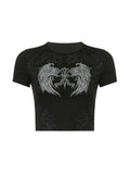 Rhinestone Decor Grunge Wing Printed Crop Top-Outfit