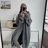 Wind Thick Line Knit Coat Female Autumn Winter New Style Versatile Loose Medium Long Sweater Cardigan Jacket Tide-Outfit