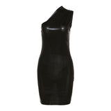 Fongt Women's New Dress Summer Sexy Solid Color Slanted Shoulder Sleeveless Bagged Dress