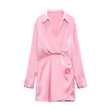 New Candy-Colored Silk Satin Long-Sleeved Dress In Summer-Outfit