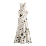 Fongt Explosive Women's Temperament Fashion Folds Print Sleeveless Dress