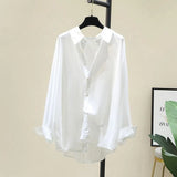 Fongt Summer Wearing Long-Sleeved White Soft Shirt Women's Korean Version Of Loose Leisure Thin