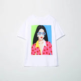 Fongt 2023 New Women's Round Collar Short Sleeve Contrast Color Print T-Shirt 5644156 910-Outfit