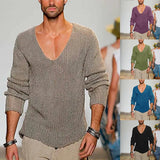 Fongt Men's Long Sleeve V-Neck Loose Sweater Fashion Casual Solid Color Knit Jumper Men's Plus