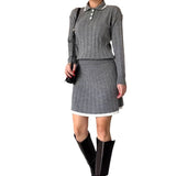 Fongt Women's Clothing 2025 Autumn New POLO Collar Splicing Short Skirt Fashion Set