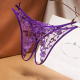 crotch-free women's panties mesh embroidery retro hollowed out sexy transparent thong ultra-thin low waist t pants G-String 515