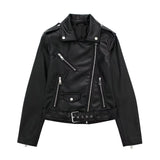 New Leather-Like Locomotive Style Zipper Jacket 3046060-Outfit