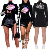 Basic Model Nightclub Printed Letter High Neck Sexy