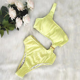 Fongt New Solid Color One-Shoulder One-Piece Swimsuit Sexy Ladies