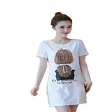 Fongt Summer New Women's Korean Dress Print Women's Medium Long Short-Sleeved T-Shirt Girl Top