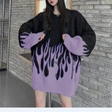 Winter Autumn Sweater Women Men Casual Long Sleeve Blue Flame Oversized Pullover Sweater Loose Boyfriend