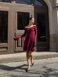 Fongt Shoulder Dress Sweater Dress Sexy Knitted Skirt Long Sleeve Short Skirt Thick A Word Autumn Winter