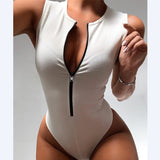 Fongt Women's Zipper Sexy Solid Color Fashion Slim Basic Top Sleeveless