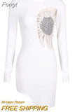 2023 Summer Women'S Luxury Beaded Design Long-Sleeved Celebrity Club Gold Black And White Mesh Sexy Mini Bandage