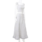 White Lace Tie-Up Top And Maxi Skirt Set-Outfit