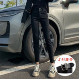 Fongt Female Autumn 2024 New Korean Version Slim Show Thin High Waist Two Buckle Elastic Small Feet Pencil Pants Tide-Outfit
