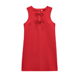 Fongt V-Neck Solid Color Short Dress 2025 Spring Set Head Bow Ornamental Female Miniskirt