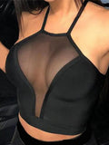 Fongt Summer Women's New Mesh Stitching Sexy I-Word Crop Small Vest-Outfit