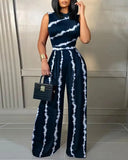 2023 Women's Casual Jumpsuits Geometric Print Sleeveless Wide Leg Jumpsuit Spring Summer Sets Outfits Female Overalls