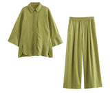Fongt Women's INS Exploding Loose Linen Shirts Tight Straight Pants Set 2157045