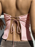 Lace Stitching Plaid Bandeau Top-Outfit