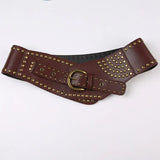 Corns Personality Leather Wide Belt Cool Punk Rivet Splicing Decoration 2023 Summer New