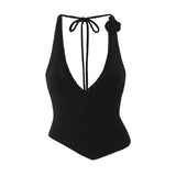 Fongt New Sweet Flowers Pure Knitted Vest Sexy Hottie Repair Small Sling