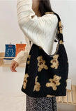 Fuzzy Teddy Bear Reversible Shoulder Bag-Outfit