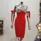 Hot Shiny Water Drill Nail Beaded Bow Tie Dress Exquisite Gorgeous Bandage