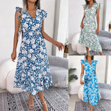 Shooting Spring And Summer Leisure Wood Ear Flowers Waist Dress Holiday Dress Women's