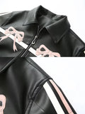 Black Bow Faux Leather Biker Jacket-Outfit