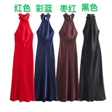 Fongt 2025 New Dress Women's High-End Bare Back Hanging Neck French Elegance