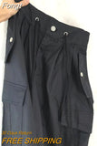 Women Casual Wide Leg Cargo Pants Vintage Low Waist Drawstring Joggers Tech Pants Solid Button Hippie Streetwear Baggy