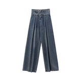 Stitch Details Patchwork High Waist Jeans-Outfit