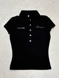 Fongt Retro Two-Sided Pocket Polo Collar Short Casual T-Shirt T-Shirt T-Shirt Buckle Work-Loaded Jacket